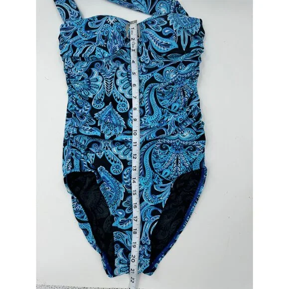 Spanx Assets By Sara Blakely Blue Paisley Halter One Piece Swimsuit Size Small - Picture 8 of 11